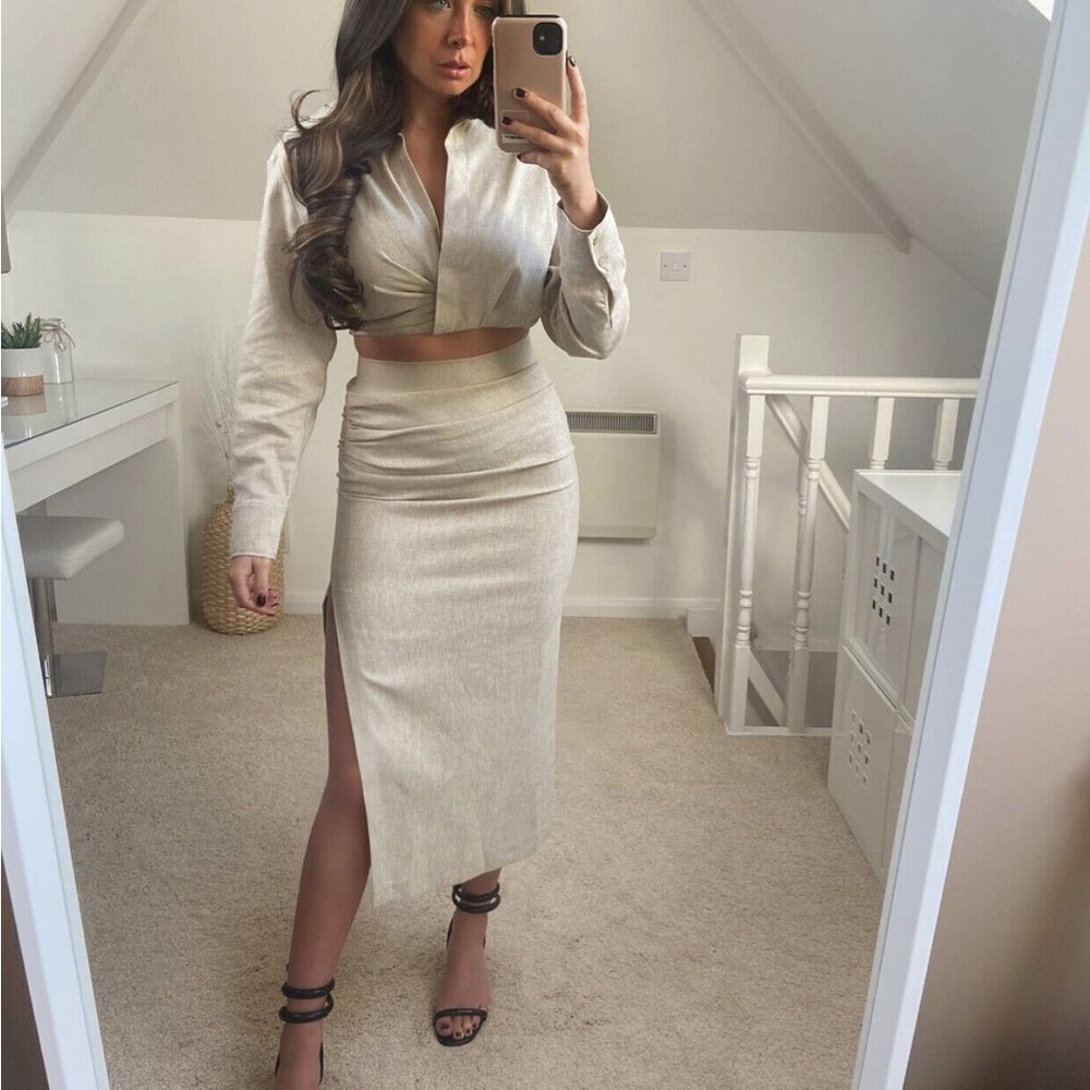 Zara Beige Linen Draped Skirt